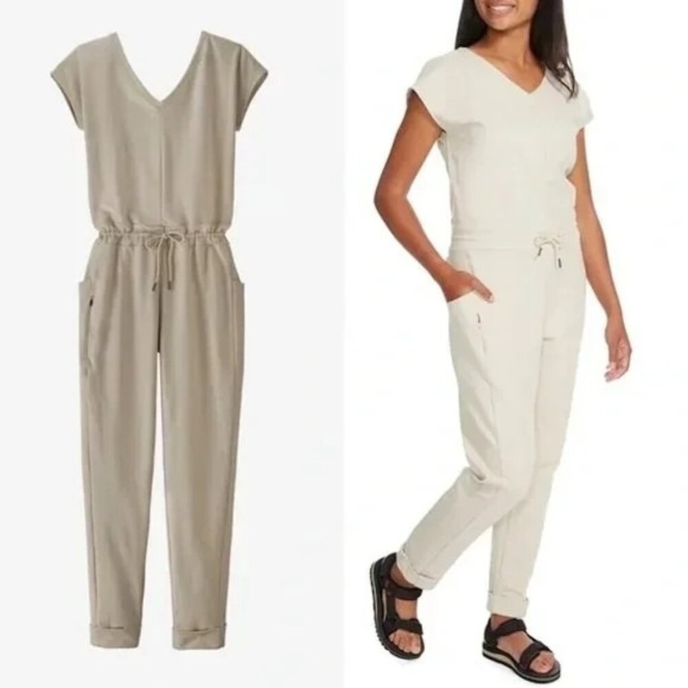 Patagonia Beige Organic Cotton Roaming Back Cut Out Jumpsuit Womens Size Small